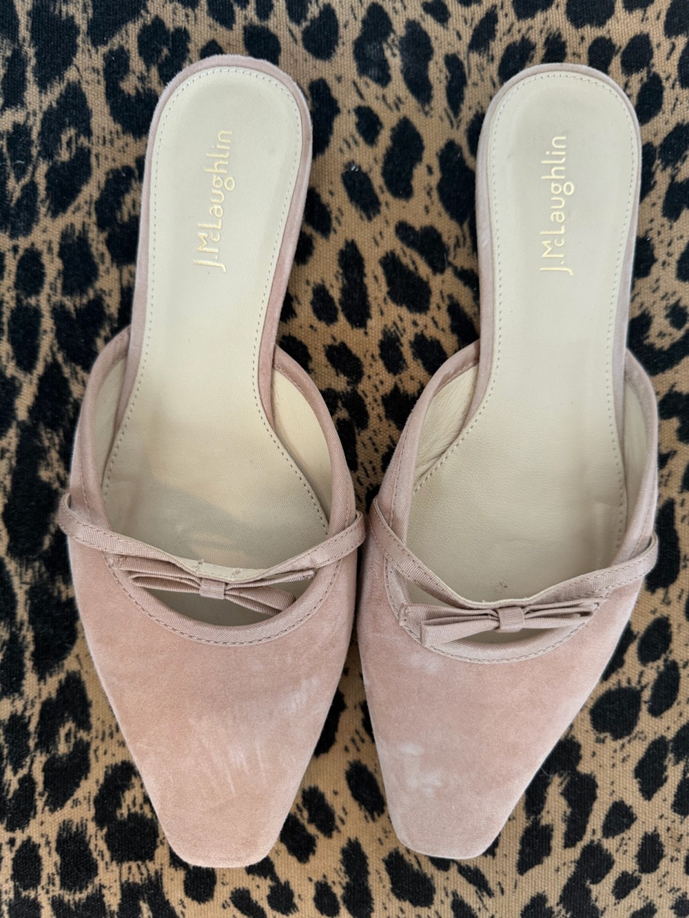 J. McLaughlin Blush Pink Suede Bow Mules